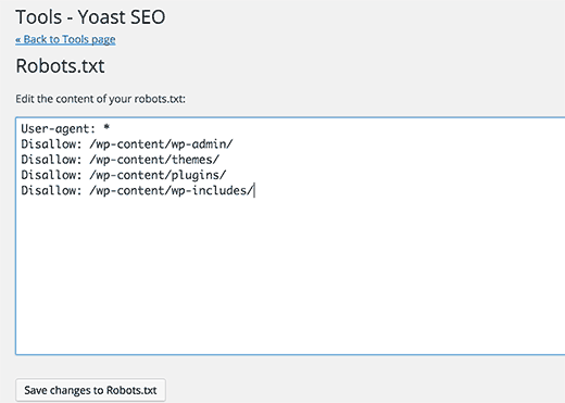 Editing robots.txt file using file editor tool in Yoast SEO