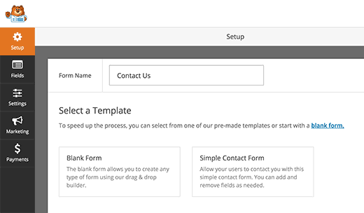 Setting up new contact form