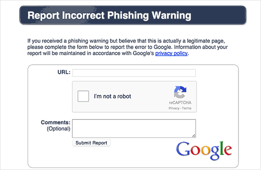 Incorrect phishing warning report